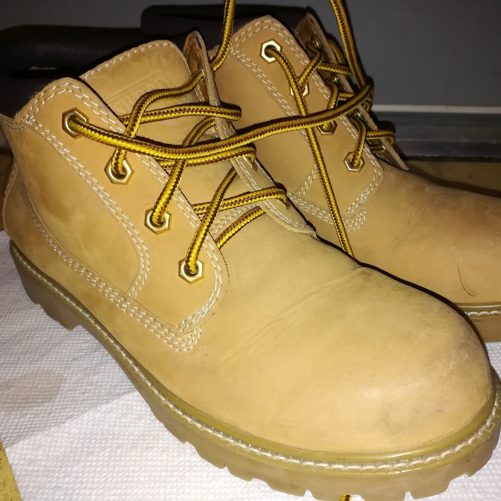 Tan hiking boots.